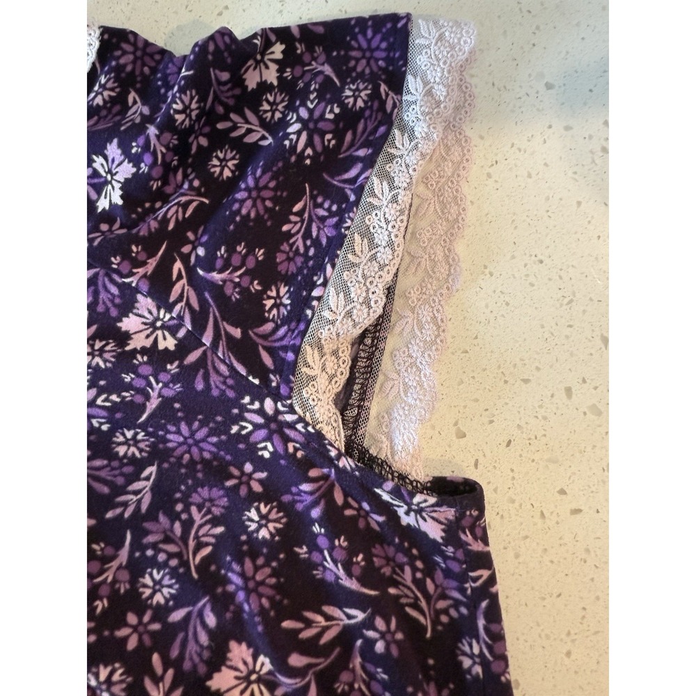 Dreams & Co Pajama Set Purple Floral Lace Capped Sleeves Size M 14-16 - Picture 9 of 11